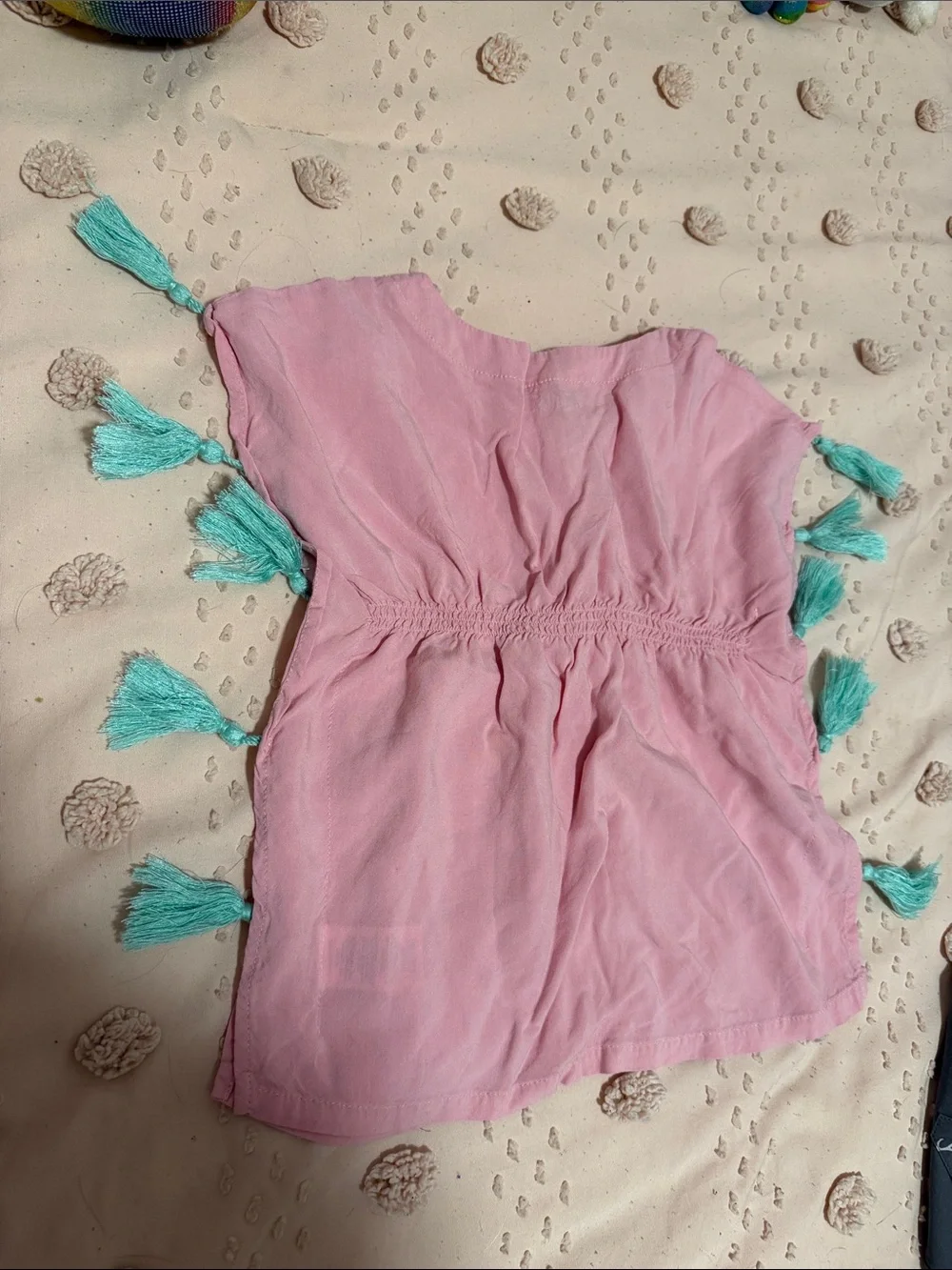 Ruffle Butts Pink Swim Coverup with Teal Tassels